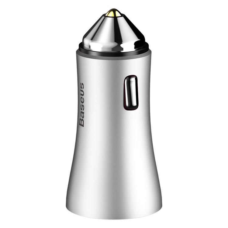 BASEUS DC 5V 2.4A Gold Coloren Contact Dual USB Smart Car Charger - Silver Color-2