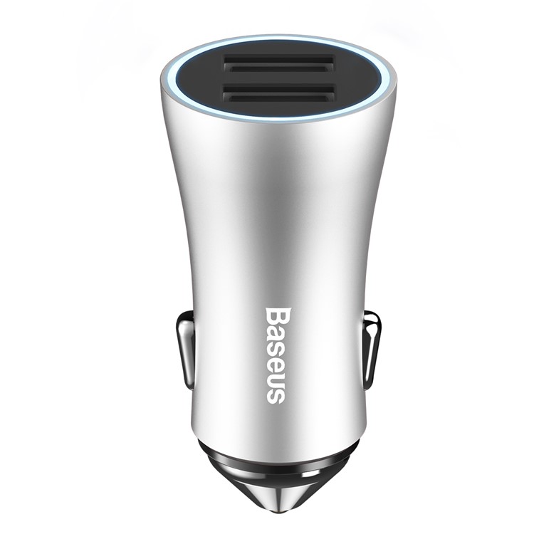 BASEUS DC 5V 2.4A Gold Coloren Contact Dual USB Smart Car Charger - Silver Color-3