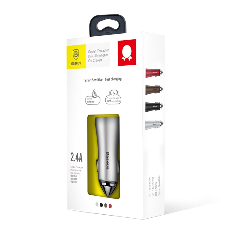 BASEUS DC 5V 2.4A Gold Coloren Contact Dual USB Smart Car Charger - Silver Color-7