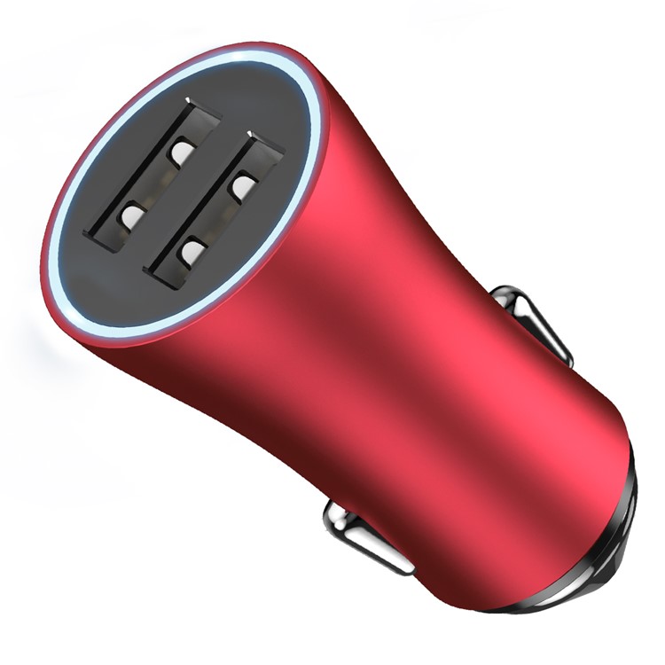 BASEUS Gold Coloren Contact Dual USB Intelligent Car Charger DC 5V 2.4A - Red-1
