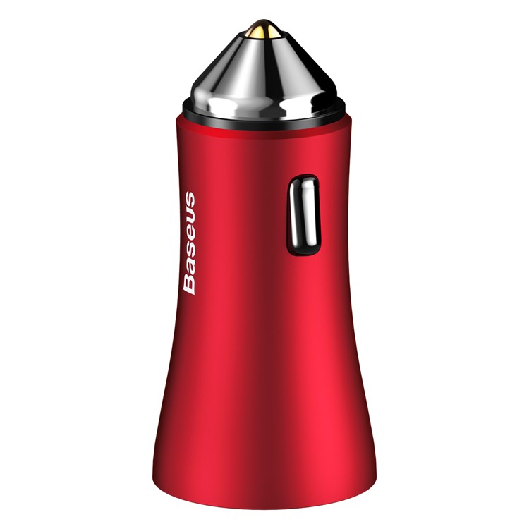 BASEUS Gold Coloren Contact Dual USB Intelligent Car Charger DC 5V 2.4A - Red-2