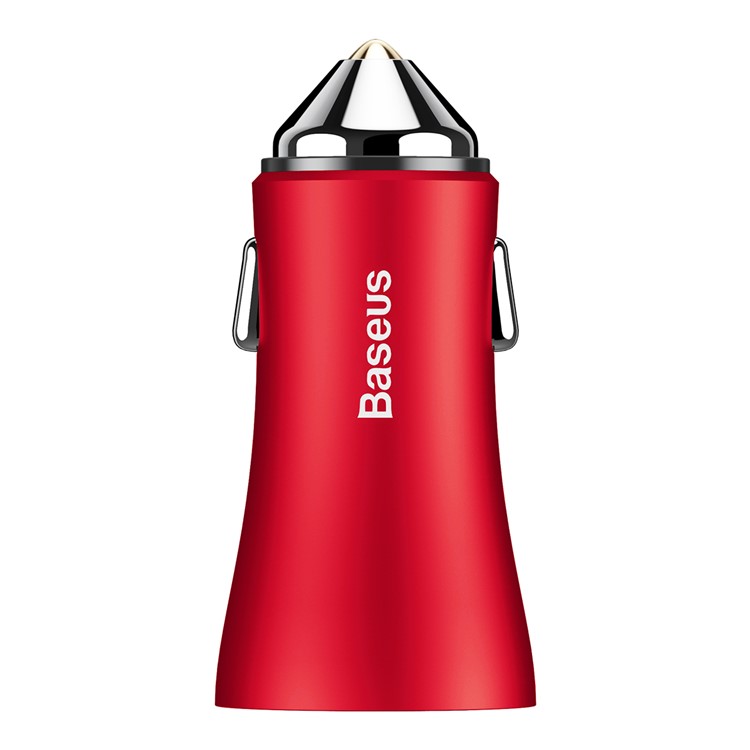 BASEUS Gold Coloren Contact Dual USB Intelligent Car Charger DC 5V 2.4A - Red-3