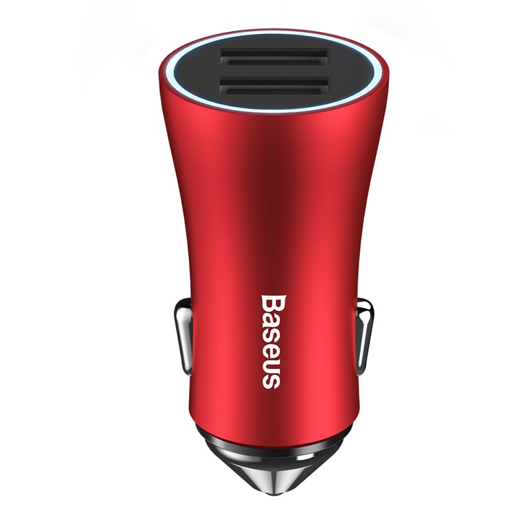 BASEUS Gold Coloren Contact Dual USB Intelligent Car Charger DC 5V 2.4A - Red-4