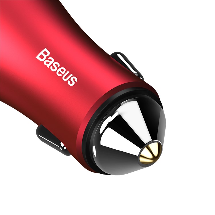 BASEUS Gold Coloren Contact Dual USB Intelligent Car Charger DC 5V 2.4A - Red-6