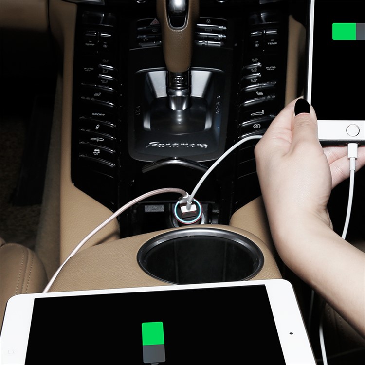 BASEUS Gold Coloren Contact DC 5V 2.4A Dual USB Smart Car Charger - Coffee-10