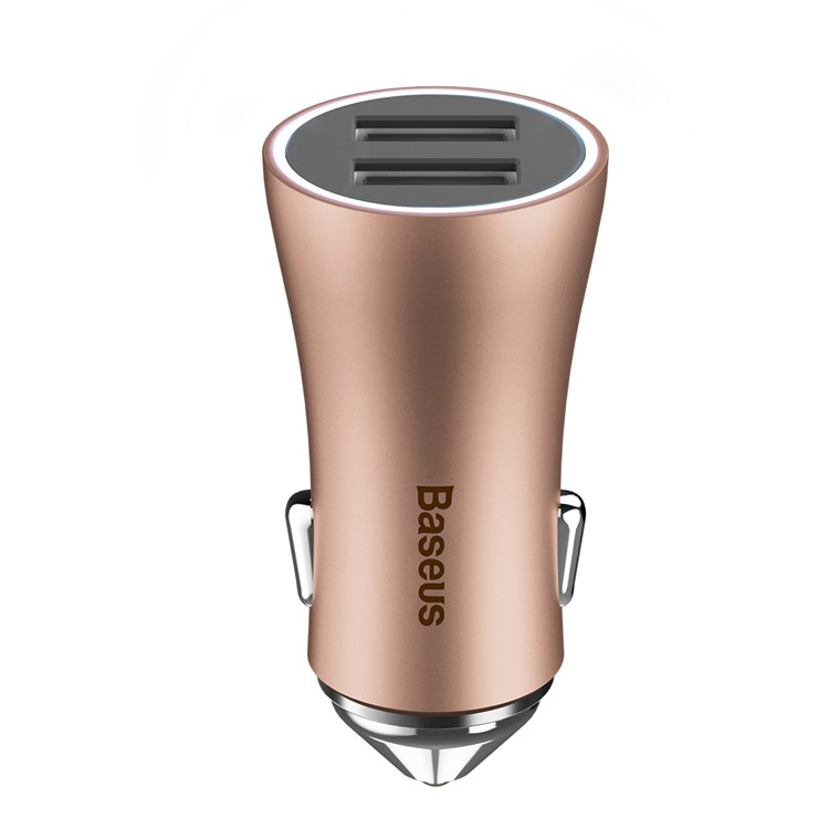 BASEUS Gold Coloren Contact DC 5V 2.4A Dual USB Smart Car Charger - Coffee-3