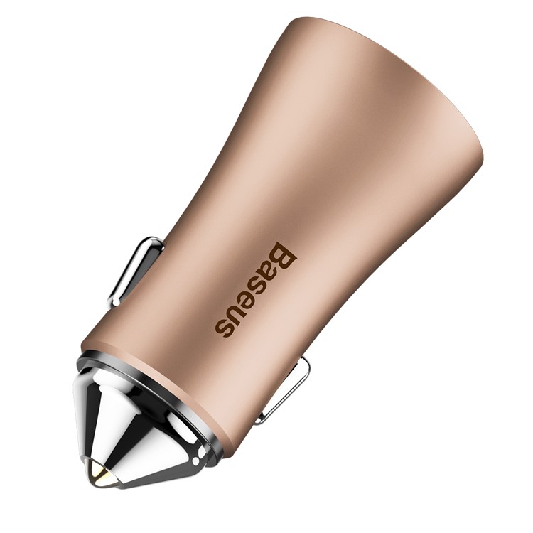BASEUS Gold Coloren Contact DC 5V 2.4A Dual USB Smart Car Charger - Coffee-5