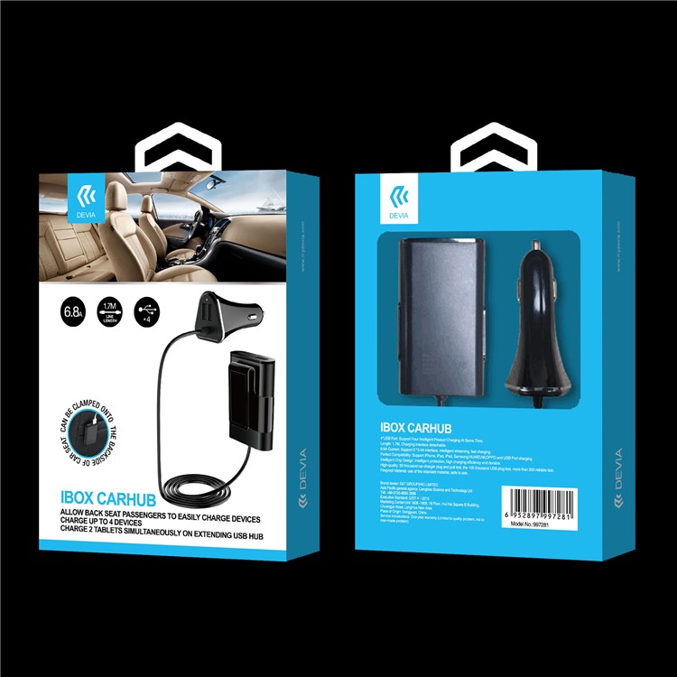 DEVIA iBox Car Hub 6.8A 4 USB Ports Car Charger Extender for iPhone iPad Samsung - Black-4