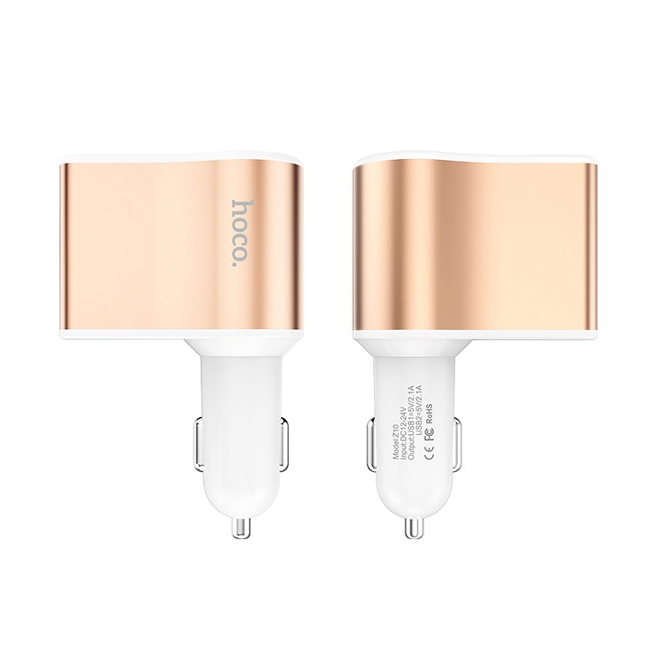 HOCO Z10 DC12V / 24V Dual USB Ports Digital Display Car Charger with Cigarette Lighter - White / Gold Color-2