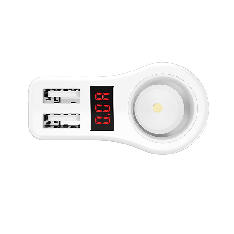 HOCO Z10 DC12V / 24V Dual USB Ports Digital Display Car Charger with Cigarette Lighter - White / Gold Color-3