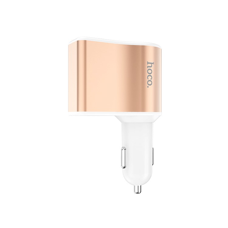 HOCO Z10 DC12V / 24V Dual USB Ports Digital Display Car Charger with Cigarette Lighter - White / Gold Color-5