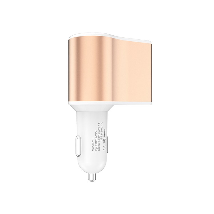 HOCO Z10 DC12V / 24V Dual USB Ports Digital Display Car Charger with Cigarette Lighter - White / Gold Color-6