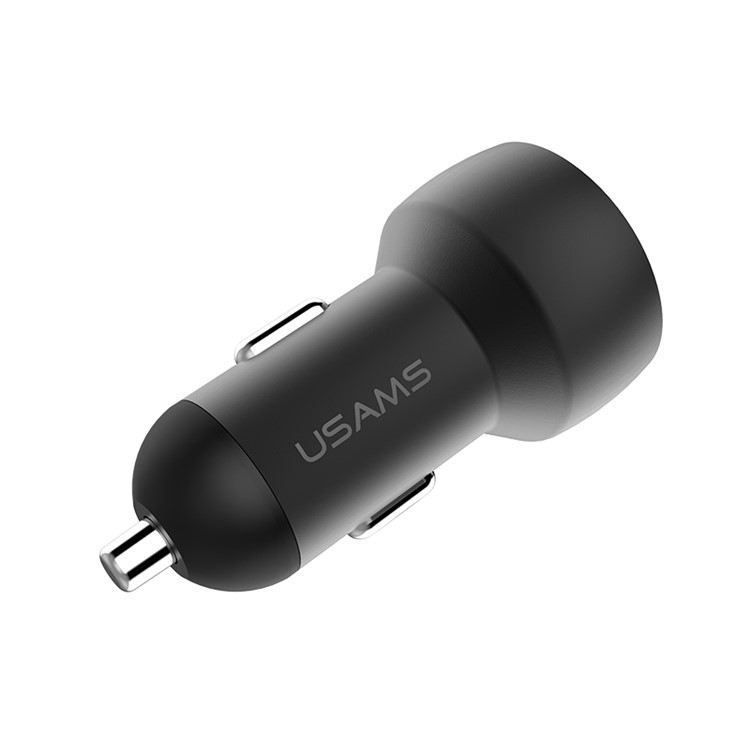 USAMS 3.4A Dual USB Ports Smart Car Charger Adapter with LED Display Screen - Black-1