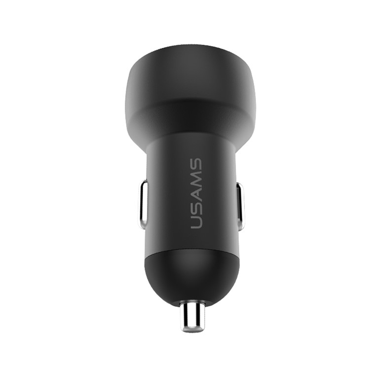 USAMS 3.4A Dual USB Ports Smart Car Charger Adapter with LED Display Screen - Black-2