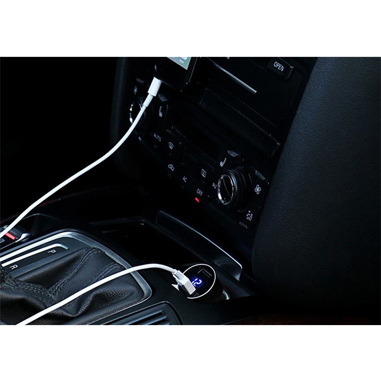 USAMS 3.4A Dual USB Ports Smart Car Charger Adapter with LED Display Screen - Black-3