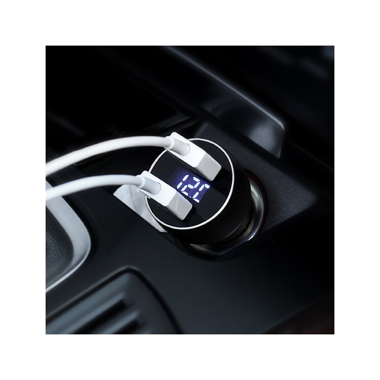USAMS 3.4A Dual USB Ports Smart Car Charger Adapter with LED Display Screen - Black-4