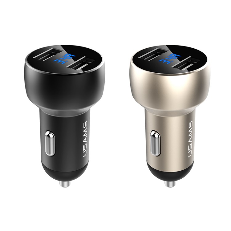 USAMS 3.4A Dual USB Ports Smart Car Charger Adapter with LED Display Screen - Black-5