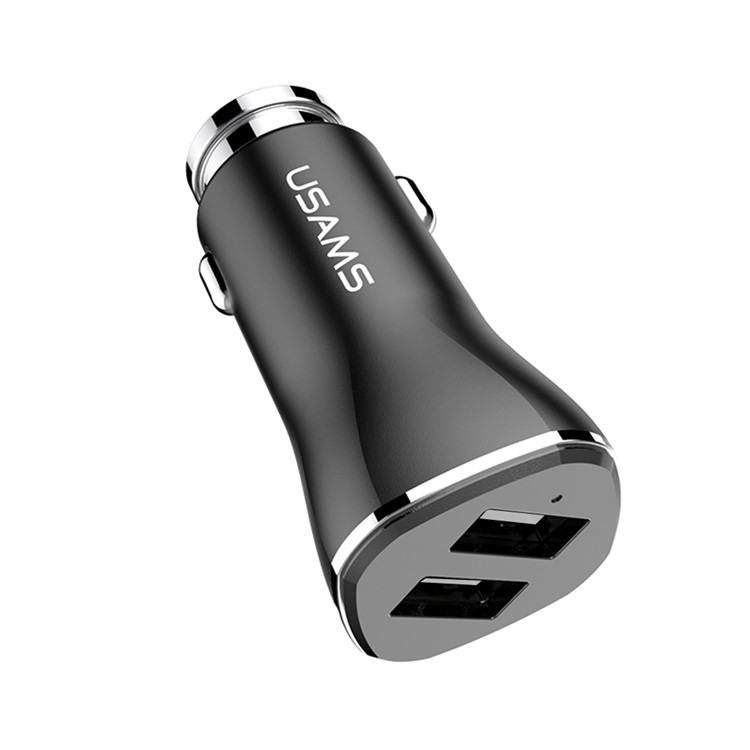 USAMS 2.4A Dual USB Zinc Alloy Car Charger for iPhone Samsung HTC etc. - Black-1