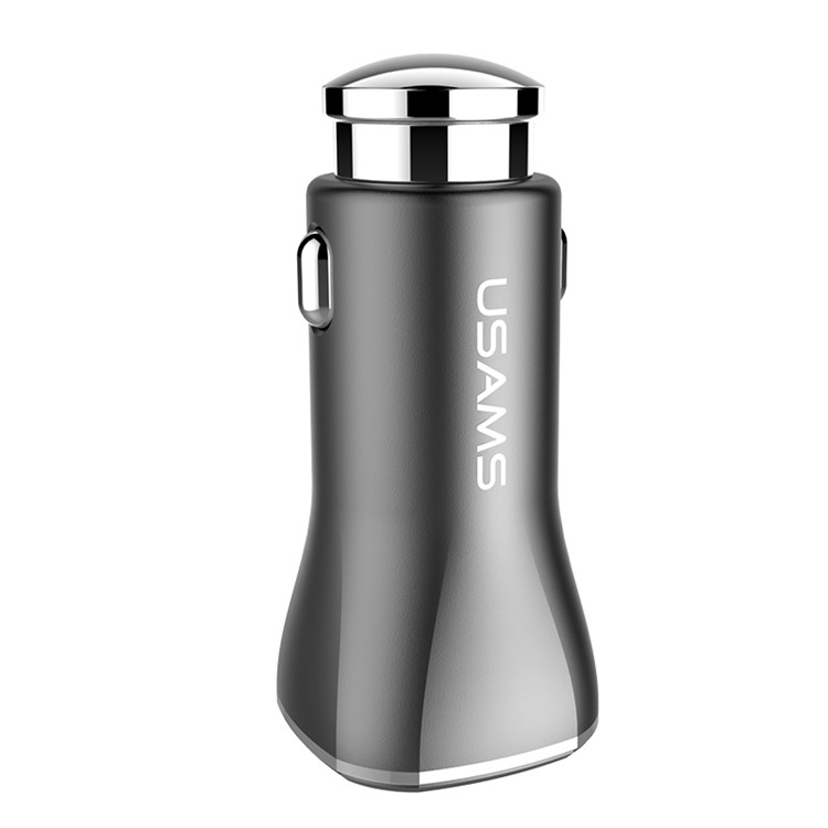 USAMS 2.4A Dual USB Zinc Alloy Car Charger for iPhone Samsung HTC etc. - Black-2