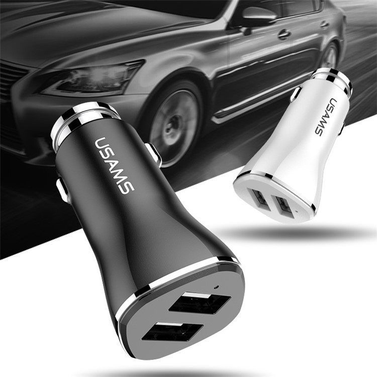 USAMS 2.4A Dual USB Zinc Alloy Car Charger for iPhone Samsung HTC etc. - Black-8