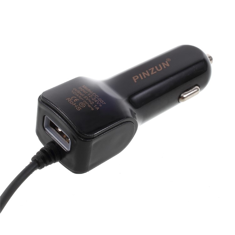 PINZUN 2.1A Springy Car Charger with Micro USB Cable & USB Interface for Apple Samsung HTC etc. - Black-2