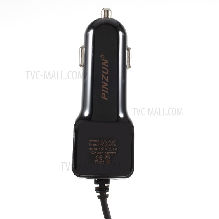 PINZUN 2.1A Springy Car Charger with Micro USB Cable & USB Interface for Apple Samsung HTC etc. - Black-5