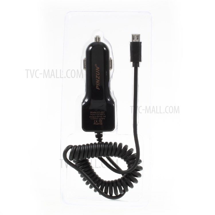 Caricabatteria Da Auto A Molla Springy Pinzun 2.1a Con Cavo Micro USB & Interfaccia USB Per Apple Samsung HTC Ecc. - Nero-6