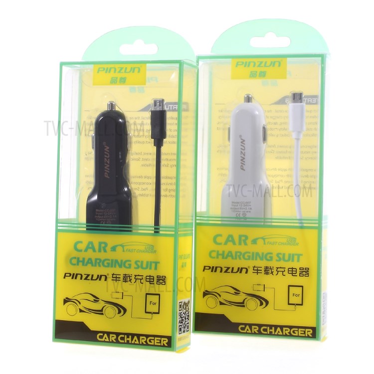 PINZUN 2.1A Springy Car Charger with Micro USB Cable & USB Interface for Apple Samsung HTC etc. - Black-7