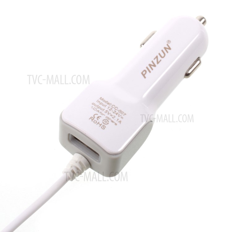 PINZUN 2.1A Portable Car Charger with Micro USB Cable & USB Interface for Apple Samsung HTC etc. - White-1