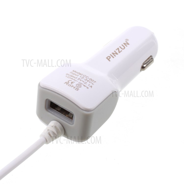 PINZUN 2.1A Portable Car Charger with Micro USB Cable & USB Interface for Apple Samsung HTC etc. - White-2