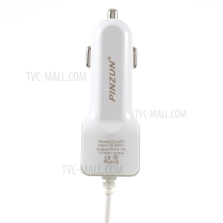 PINZUN 2.1A Portable Car Charger with Micro USB Cable & USB Interface for Apple Samsung HTC etc. - White-4