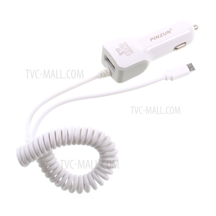 PINZUN 2.1A Portable Car Charger with Micro USB Cable & USB Interface for Apple Samsung HTC etc. - White-5