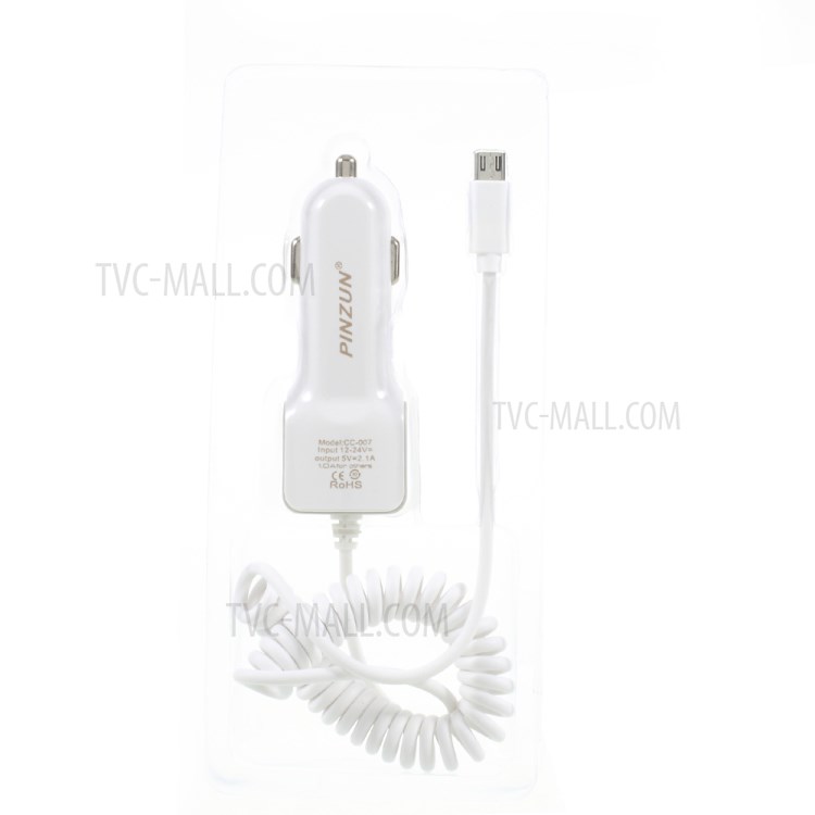 PINZUN 2.1A Portable Car Charger with Micro USB Cable & USB Interface for Apple Samsung HTC etc. - White-6