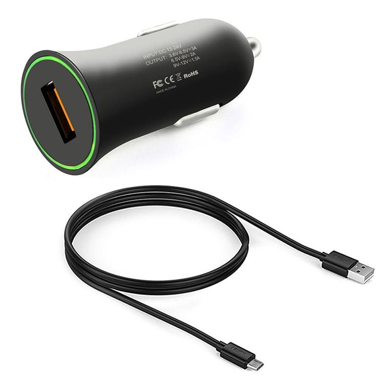 AMORUS Quick Charge 3.0 Car Charger + Micro USB Cable Charging Kit for Samsung Galaxy S7 / LG G4 Etc. - Black-2
