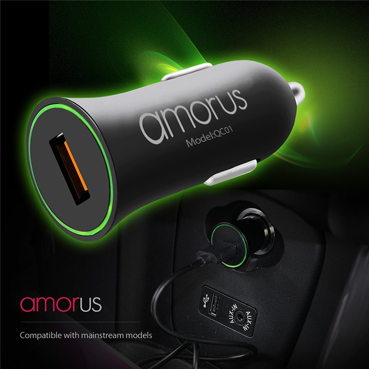 AMORUS QC3.0 Quick Charge Car Charger + Type-C Cable Charging Kit for Samsung S8/S8+/ Huawei 6P etc - Black-9