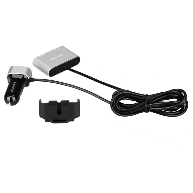 MOMAX 5V/9.6A 4 USB Ports Car Charger with 2m Extension Cable for Samsung S8 etc. - Silver Color-12