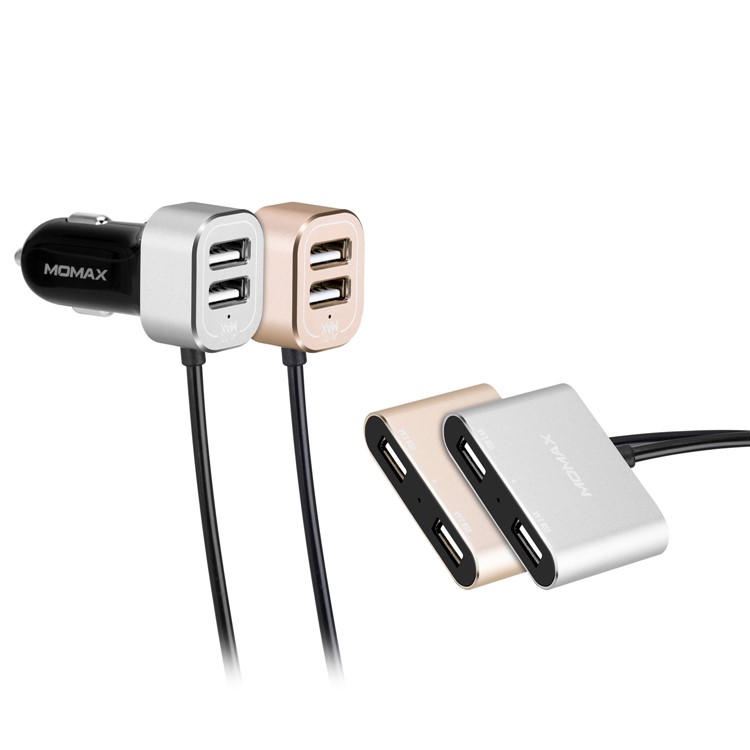 MOMAX 5V/9.6A 4 USB Ports Car Charger with 2m Extension Cable for Samsung S8 etc. - Silver Color-13