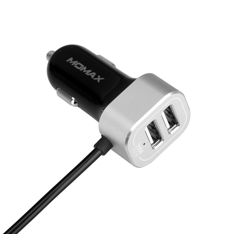 MOMAX 5V/9.6A 4 USB Ports Car Charger with 2m Extension Cable for Samsung S8 etc. - Silver Color-2