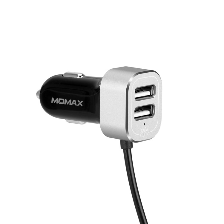 MOMAX 5V/9.6A 4 USB Ports Car Charger with 2m Extension Cable for Samsung S8 etc. - Silver Color-4