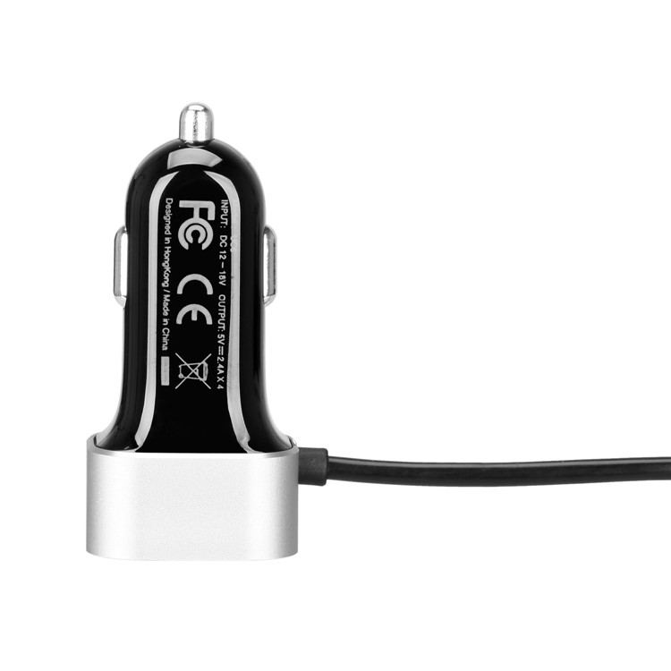 MOMAX 5V/9.6A 4 USB Ports Car Charger with 2m Extension Cable for Samsung S8 etc. - Silver Color-5