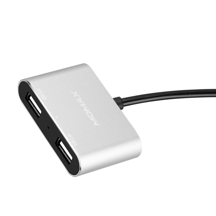 MOMAX 5V/9.6A 4 USB Ports Car Charger with 2m Extension Cable for Samsung S8 etc. - Silver Color-7