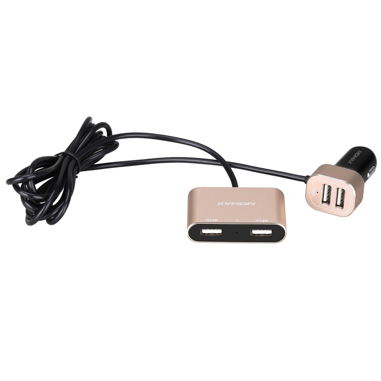 MOMAX 4 USB Ports Passenger Car Charger Kit for Front and Back Seat for Samsung S8 etc. - Gold Color-11