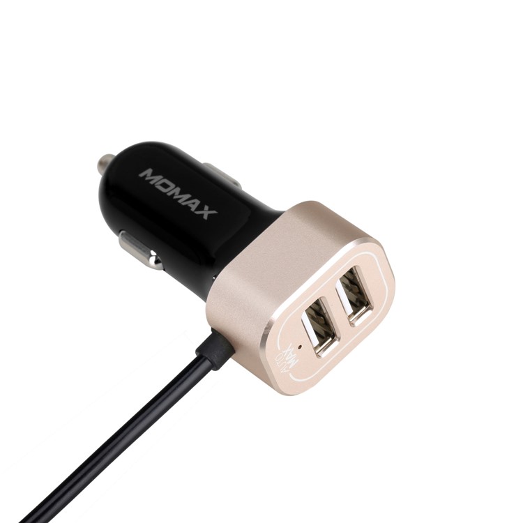 MOMAX 4 USB Ports Passenger Car Charger Kit for Front and Back Seat for Samsung S8 etc. - Gold Color-2