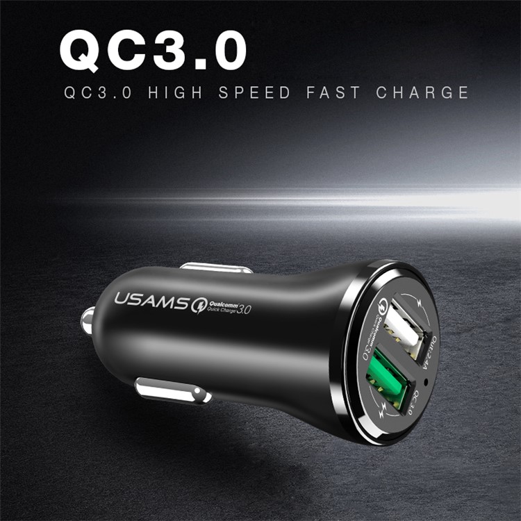 USAMS US-CC028 Dual USB Ports Car Charger Adapter with with QC 3.0 - Black-1