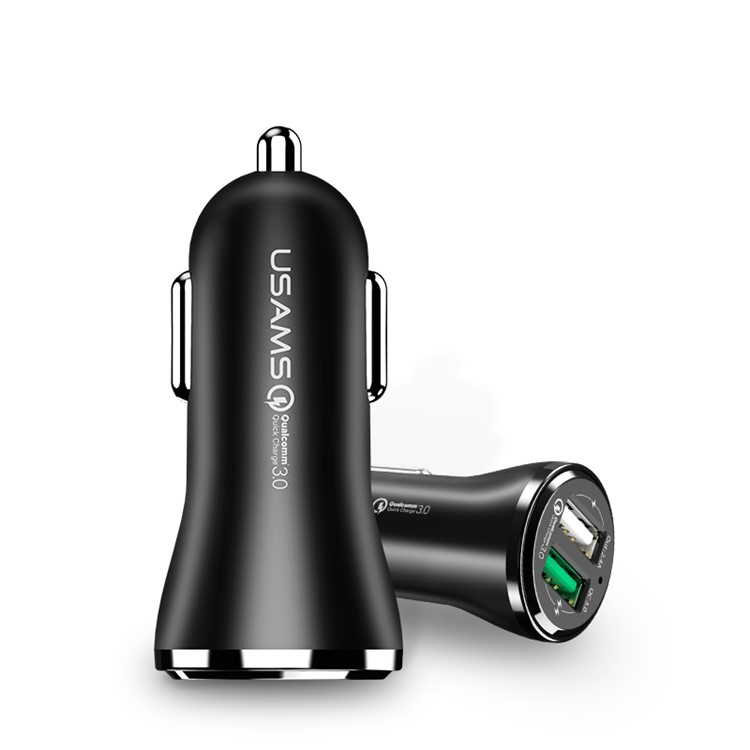 USAMS US-CC028 Dual USB Ports Car Charger Adapter with with QC 3.0 - Black-2