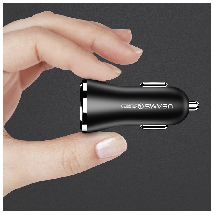 USAMS US-CC028 Dual USB Ports Car Charger Adapter with with QC 3.0 - Black-3