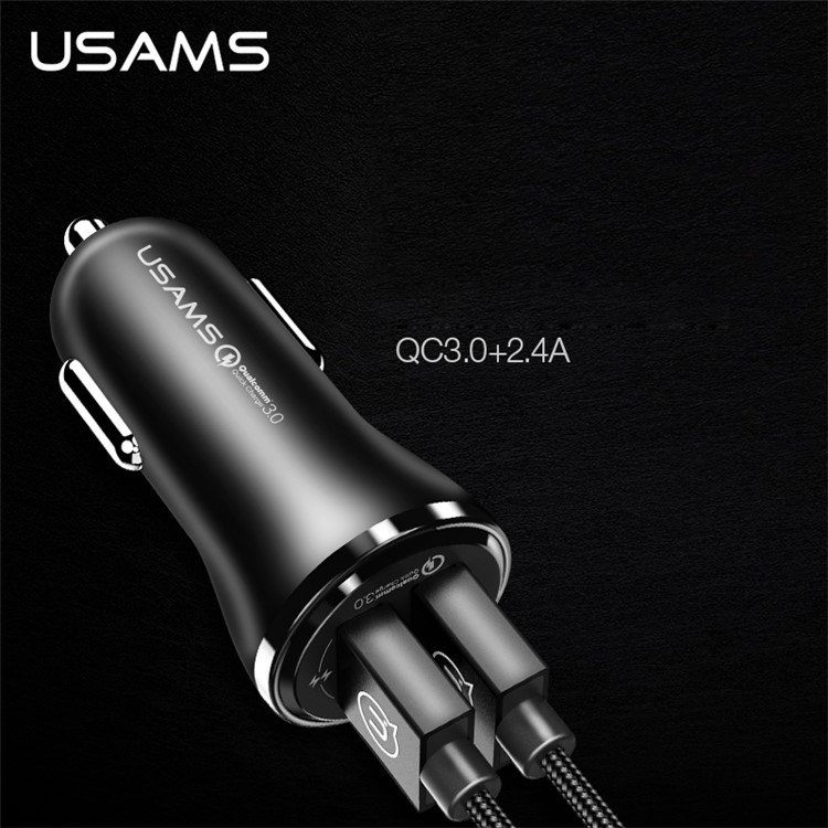 USAMS US-CC028 Dual USB Ports Car Charger Adapter with with QC 3.0 - Black-4