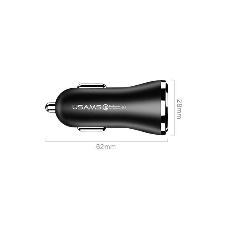 USAMS US-CC028 Dual USB Ports Car Charger Adapter with with QC 3.0 - Black-8