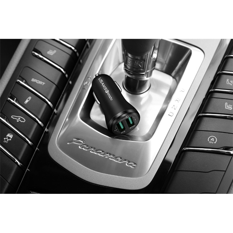 USAMS US-CC028 Dual USB Ports Car Charger Adapter with with QC 3.0 - Black-9