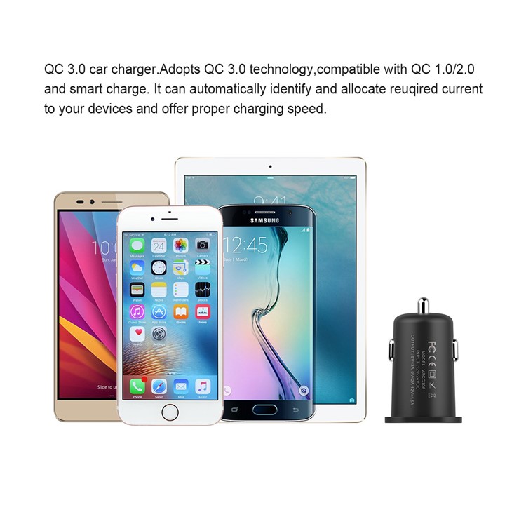VINSIC VSCC106 Single Port QC 3.0 Car Charger for iPhone Samsung Huawei Etc - Black-10